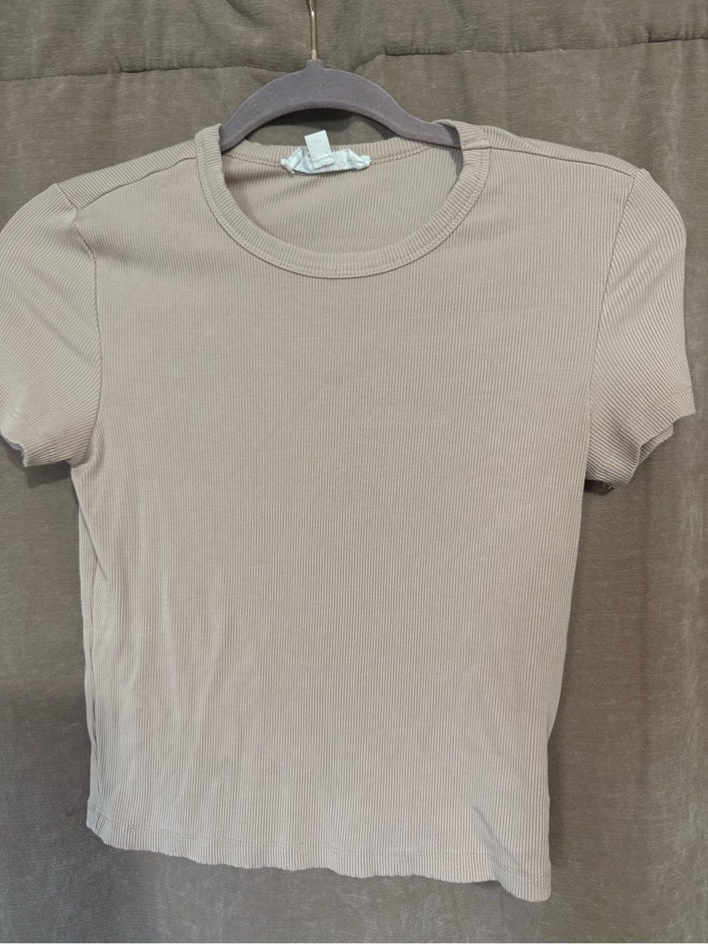 Pink Rose Taupe Ribbed Short Sleeve Tee